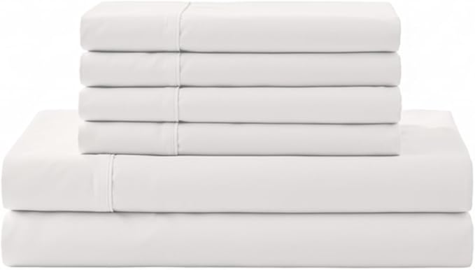 Linen Home 100% Cotton Percale Sheet Set, Cal King Size, Deep Pocket, 6 Pieces by LINENHOME