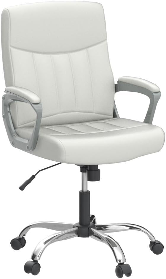 CLATINA Office Computer Desk Chair Executive Mid Back Chair Comfortable Ergonomic Managerial Chair Adjustable PU Leather Home Office Desk Chair Swivel, White 2PK-DeskoryOffice