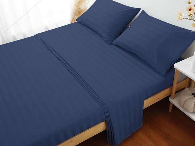 Flat Sheet Only Cal King Size, 400 TC 100% Egyptian Cotton Flat Sheet Striped - Image 6