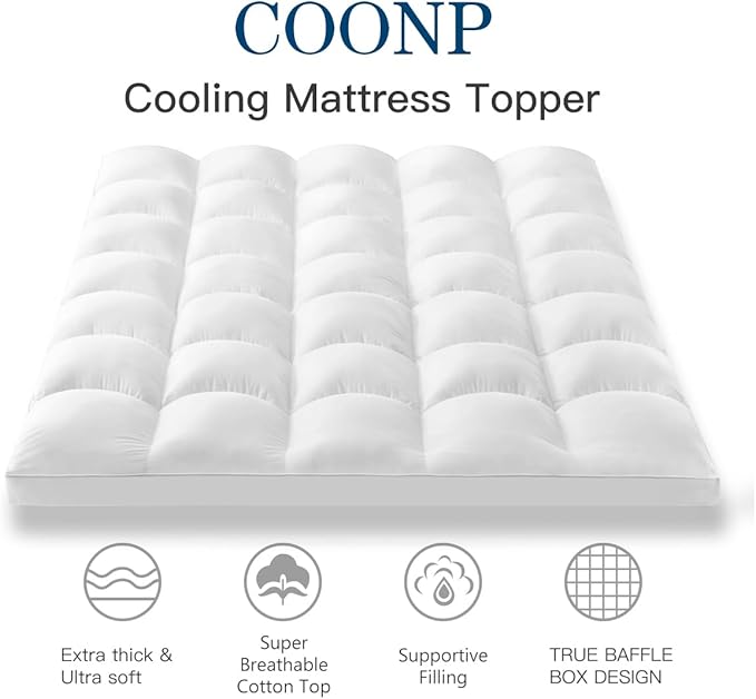 COONP Queen Mattress Topper, Extra Thick Pillowtop, Cooling and Plush Mattress - Image 2