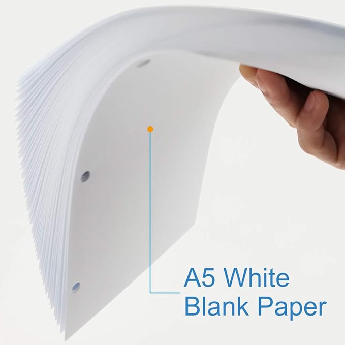 (3-Pack) A5 Filler Paper, 3 Hole Planner Refills, Organizer, Loose-leaf Binder Paper, Total 300 Sheets/600 Pages, 100gsm, Blank, White Paper, 5.8 x 8.2 Inch, 3 Hole Filler Paper, Mini Binder Refills-DeskoryOffice