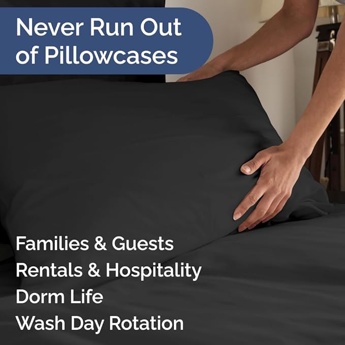 Queen Pillow Cases Set of 6 - Ultra Soft Hotel Quality Pillowcase Covers - Comfy & Wrinkle Free - Shrink, Stain and Fade Resistant - Easy-Care, Machine Washable Pillow Protectors - 6 Piece Set - Black