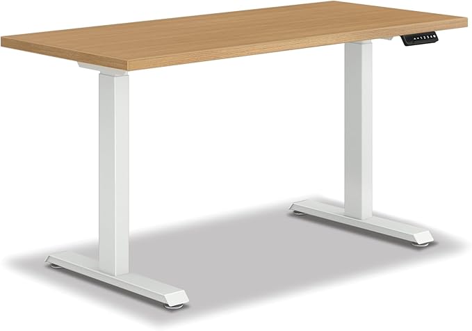 HON Coze Electric Standing Desk Adjustable Height, Coordinate Height Adjustable Desk, 54", Natural Recon Top, White Base-DeskoryOffice