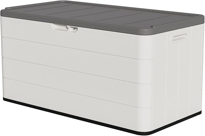 100 Gallon Outdoor Storage Box Waterproof Lockable Resin Deck Box Large, Patio Storage Bin for Pool Accessories Cushion Furniture, Garden Tools, UV-Resistant Outside Delivery Black&White-DeskoryOffice