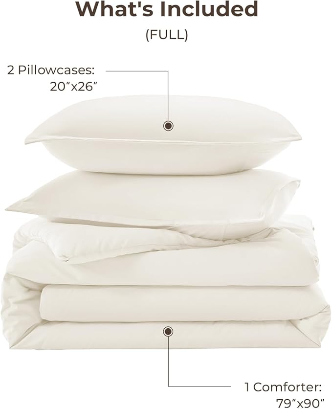 Litanika Ivory Comforter Set Full Size, 3 Pieces Lightweight Solid Bedding - Image 7