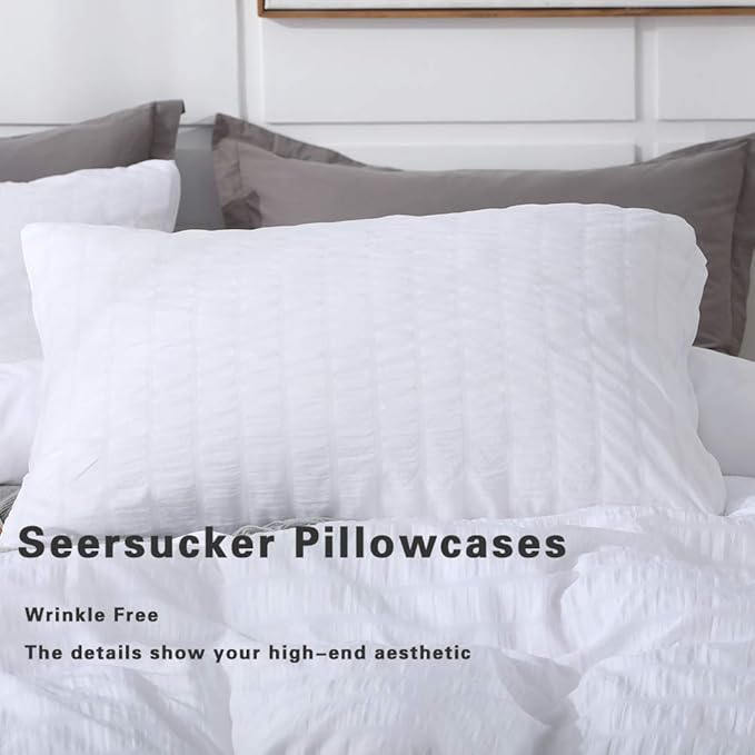 AveLom White Duvet Cover King, 3 Pieces, Seersucker Textured Ultra Soft Washed - Image 6