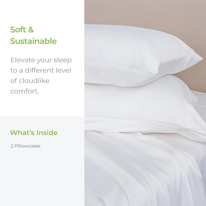 Cariloha Classic 2-Piece Twill Pillowcase Set | White | Standard | Viscose - Image 2