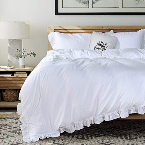 QSH White Shabby Ruffle Duvet Cover Full Size, Washed Cotton Farmhouse Boho - Image 6