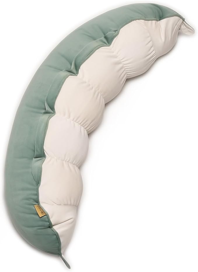 Peallow(Pat. Pend) – Long Round Body Pillow for Adults, Bolster Pillow for Sleeping, Soft and Supportive Pillow for Sleeping & Lumbar Support (Green-White, 29.5")