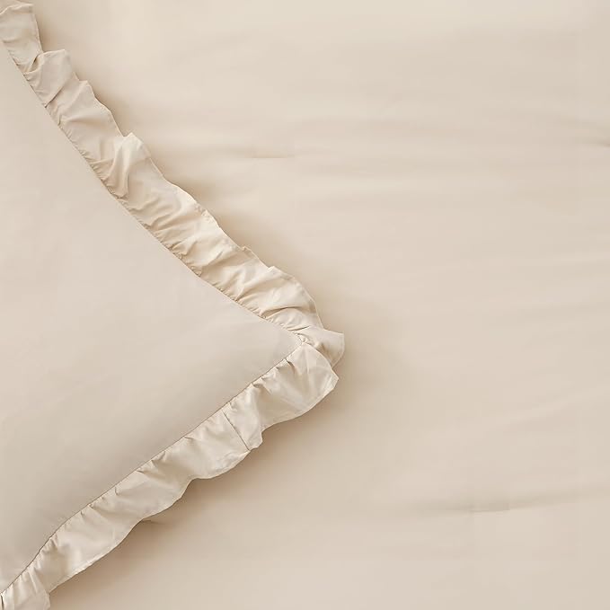 FUANNA Queen Comforter Set Beige 3 Pieces, Ruffle Shabby Chic Queen Bed Set - Image 8