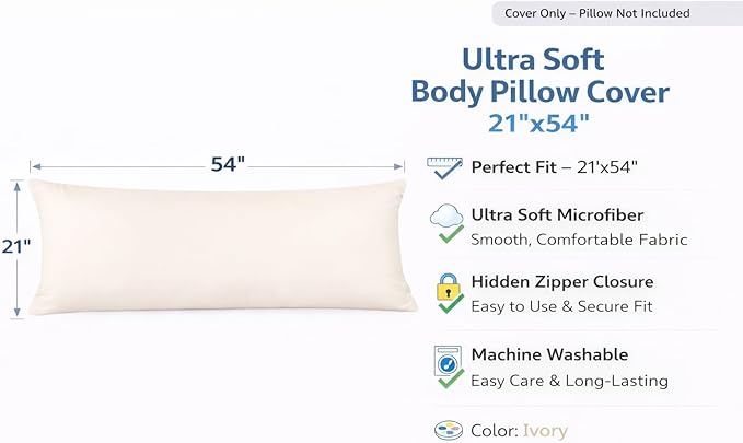 EVOLIVE Ultra Soft Microfiber Body Pillow Cover/Pillowcases 21"x54" - Image 3