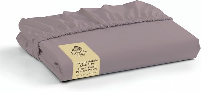Linen Home 100% Cotton Percale Weave Fitted Sheet, King Size, Prelude Purple by LINENHOME
