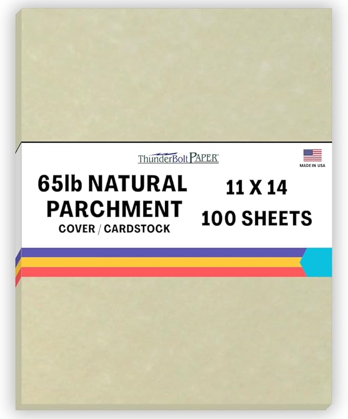 100 Natural Parchment 65lb Cover Paper Sheets 11 X 14 Inches Cardstock Weight Colored Sheets 11" X 14" (11X14 Inches) Scrapbook|Picture-Frame Size - Printable Old Parchment Semblance-DeskoryOffice