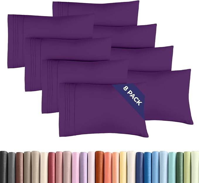 Queen Pillow Cases Set of 8 - Ultra Soft Hotel Quality Pillowcase Covers - Comfy & Wrinkle Free - Shrink, Stain & Fade Resistant - Easy-Care, Machine Washable Pillow Protectors - 8 Piece Set - Purple