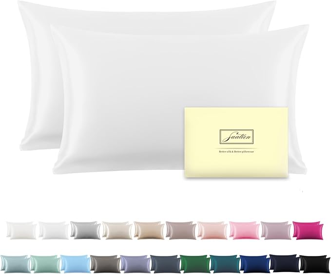 Silk Pillow Cases 2 Pack, Soft Breathable and Sliky Queen Size Pillow Cases Set by Suatien