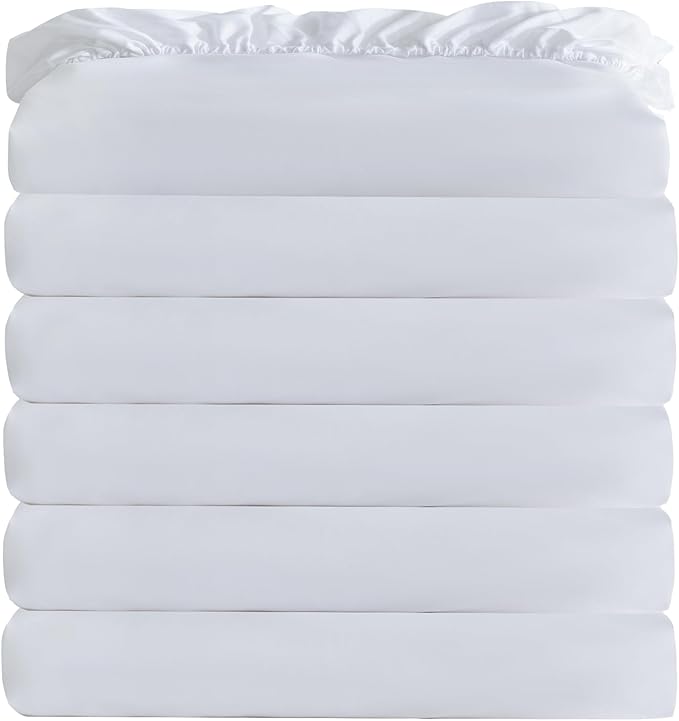 White Bulk Twin Fitted Sheet Only Deep Pocket 6 Pack, Quick Sort Bottom Bed by Culve