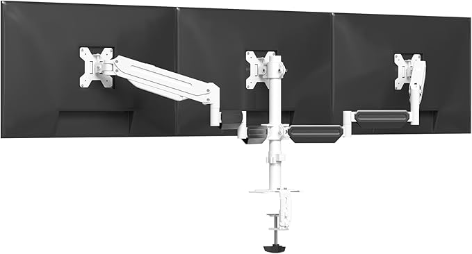 suptek Triple Monitor Mount for Most 17 to 32 inch Screens,Gas Springs Adjustment Triple Monitor Desk Mount Stand with Clamp & Grommet Kit,White(MD8003W)-DeskoryOffice