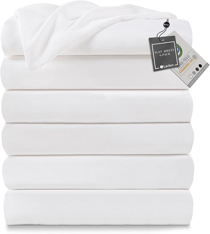 Lavisun Queen Flat Sheets 6 Pack, Soft & Breathable Bulk Sheets by Lavisun