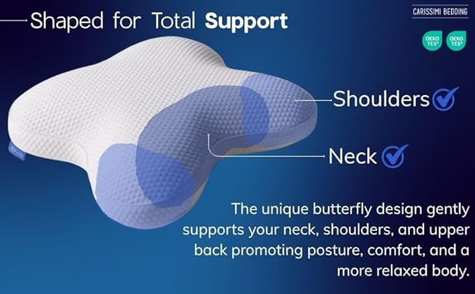 Side Sleeper Memory Foam Cervical Neck Pillow with Carry Bag and Travel Neck Pillow - Made in Europe - 1 x Dreamers Pillow + 1 x Travel Pillow + 2 x Carry Bag