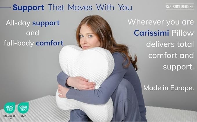 Side Sleeper Memory Foam Cervical Neck Pillow with Carry Bag and Travel Neck Pillow - Made in Europe - 1 x Dreamers Pillow + 1 x Travel Pillow + 2 x Carry Bag