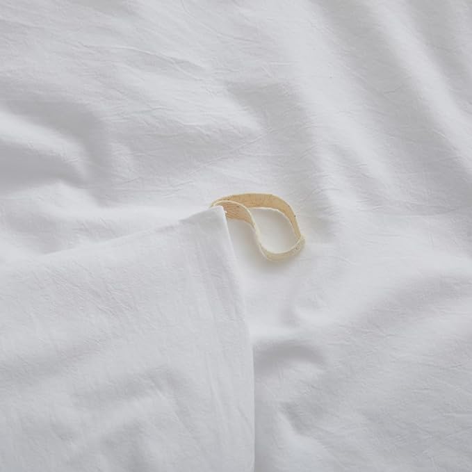 White Duvet Cover Full Size, 100% Washed Cotton Linen Like Bedding Set - Image 4