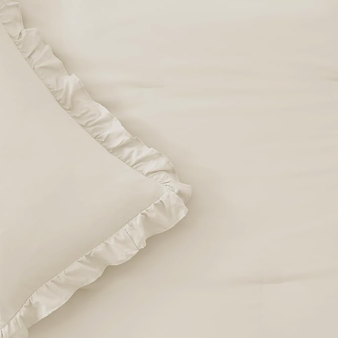 FUANNA King Size Comforter Set Cream White, 3 Pieces Ruffle King Bedding Set - Image 8