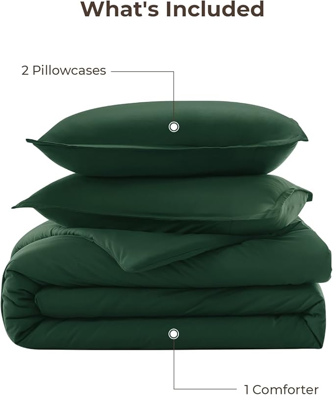 Litanika Dark Emerald Green King Comforter Set, 3 Pieces Solid Forest Bedding - Image 7