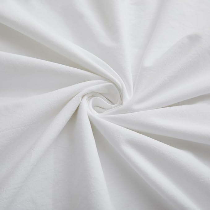 LOVQUE 100% Washed Cotton Duvet Cover King Size, Linen-Like Textured White - Image 6