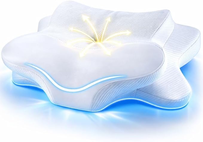 Butterfly Cervical Pillow for Side Sleepers, Dual Height Neck Support Pillow (4.7”/3.9”), Ergonomic Memory Foam Pillow for Shoulder Support, Washable Cove