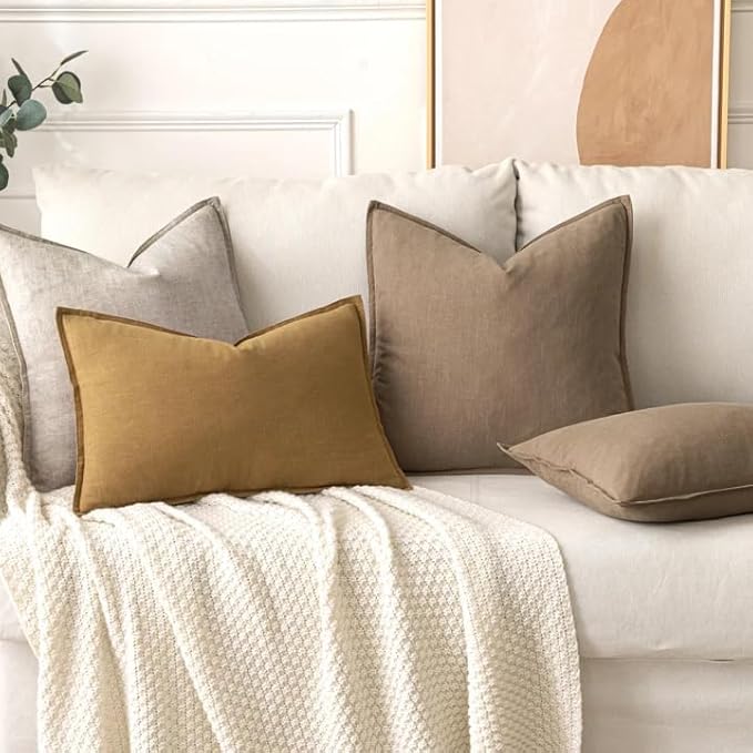 MIULEE Decorative Linen Euro Sham Pillow Covers 24x24 Inch Natural Linen Boho - Image 5