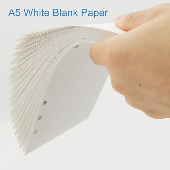 (5-Pack) A5 Blank Paper, Refills for Filofax Planner, Organizer, Binders, 6 Hole Punched, Total 500 Sheets/1000 Pages, 100gsm, White, 5.8 x 8.2 Inch, 6 Hole Filler Paper-DeskoryOffice