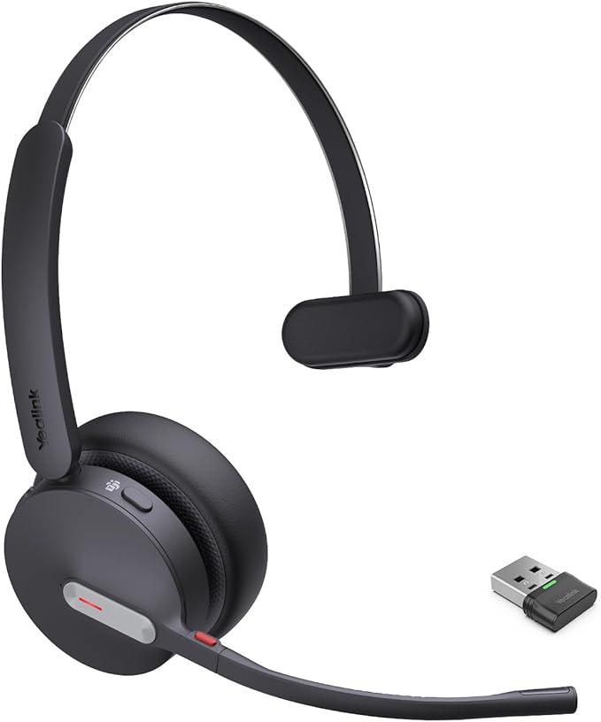 Yealink BH70 Mono Wireless Bluetooth Headset with Microphone for Work, up to 35h Talking Battery Life, 3-Mic Noise Cancellation, 91g Lightweight Microsoft Teams Certified Work Headsets for PC-DeskoryOffice
