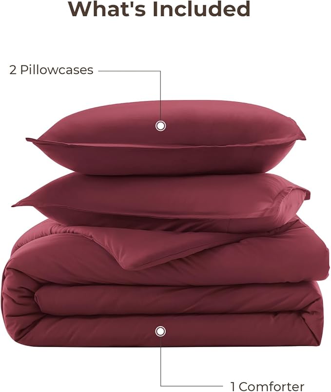 Litanika Burgundy Red Comforter Set Queen Size, 3 Pieces Lightweight Solid - Image 7