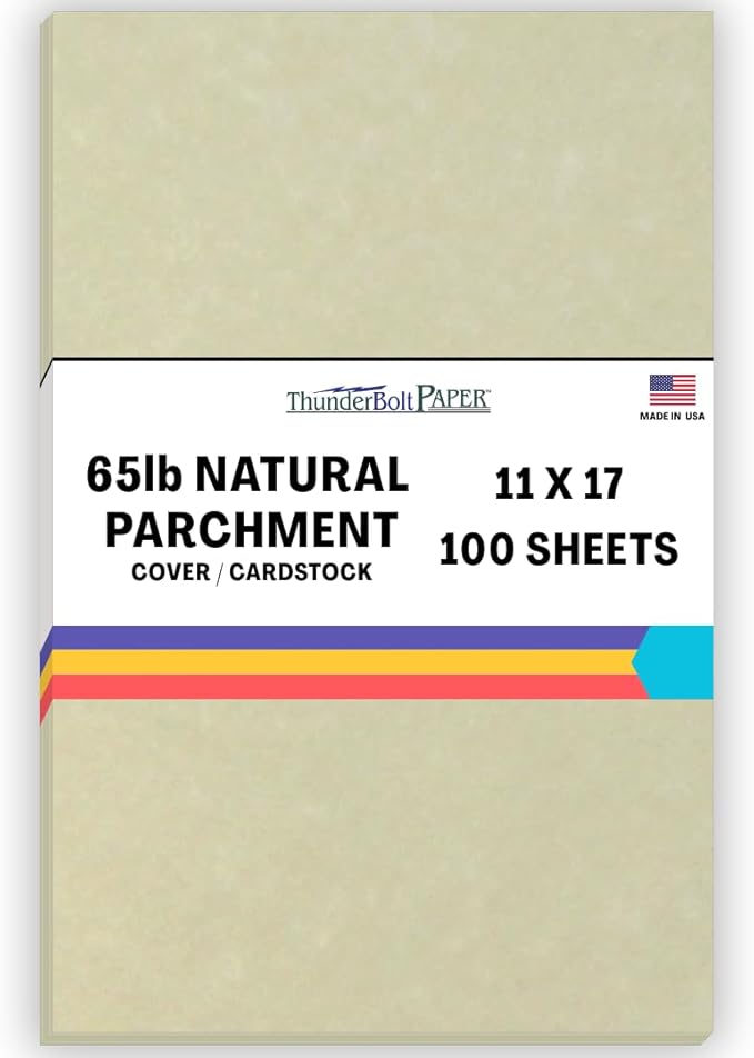100 Natural Parchment 65lb Cover Paper Sheets 11 X 17 Inches Cardstock Weight Colored Sheets (11"X17") Tabloid|Ledger Size - Printable Old Parchment Semblance Through The Processing of The Pulp-DeskoryOffice