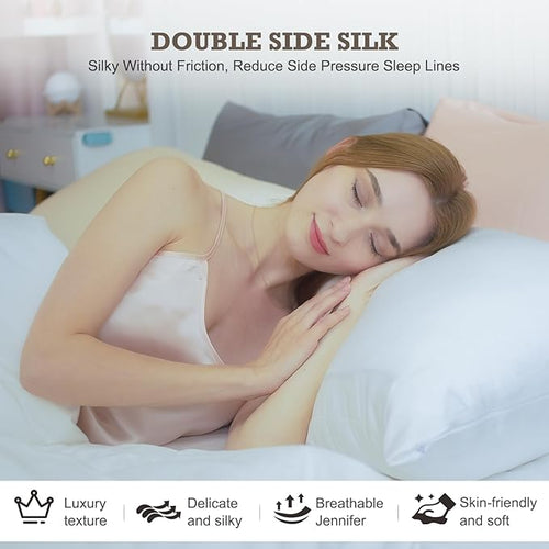 100% Mulberry Silk Pillowcase 2 Pack, King Size Silk Pillow Cases - Image 2