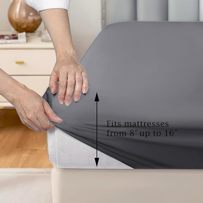 FreshCulture Pure Cotton Fitted Sheets Queen Size, 300 Thread Count Percale - Image 5