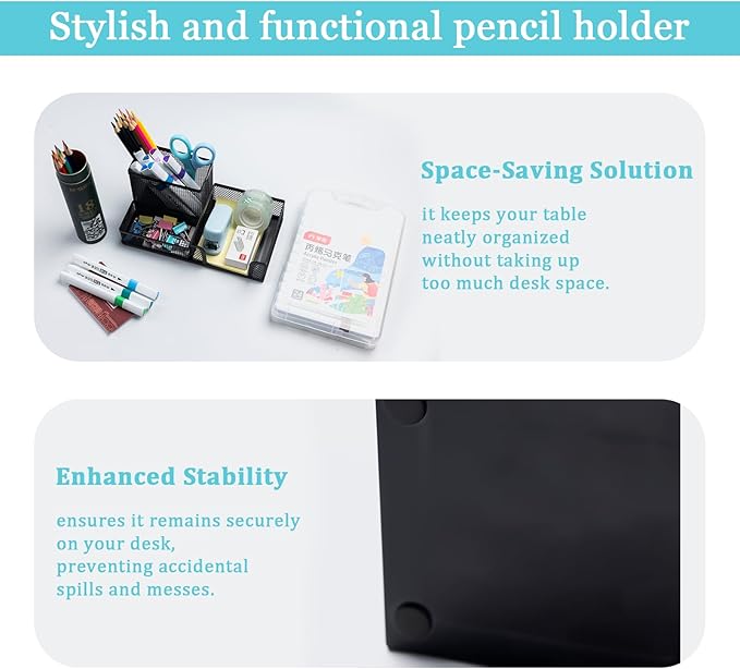 4 Pieces Mesh Pen Holder Desk Organizers and Accessories for Deskop Organizer,3 Compartments Black Pencil Holder for Office Supplies,Gifts for Colleague-DeskoryOffice