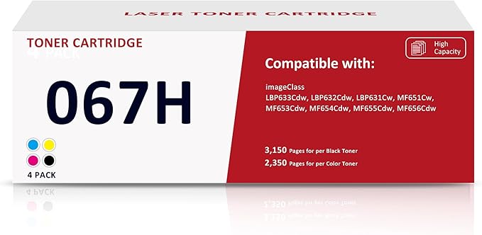 067H 067 High Yield Toner Cartridge Compatible for Canon 067 067H for Canon LBP632Cdw LBP630C MF650C MF656Cdw MF653Cdw MF654Cdw 4 Pack Black Cyan Magenta Yellow-DeskoryOffice