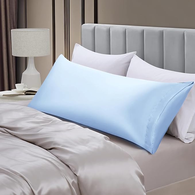 Aormenzy Satin Body Pillow Cover Set of 2, 20x54 Inches Baby Blue Body Pillow - Image 3