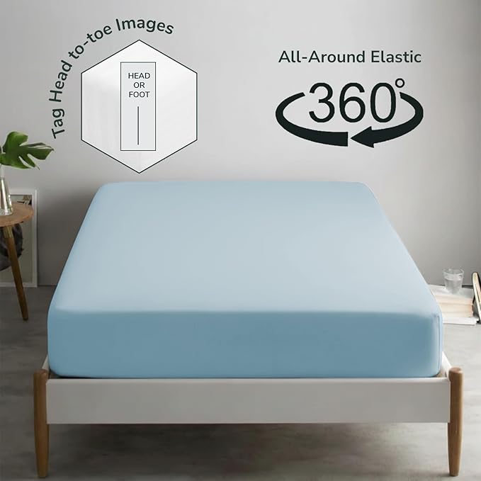 Feather & Stitch 1 Piece Fitted Sheet King Size, 100% Cotton Damask Sateen Weave - Image 4