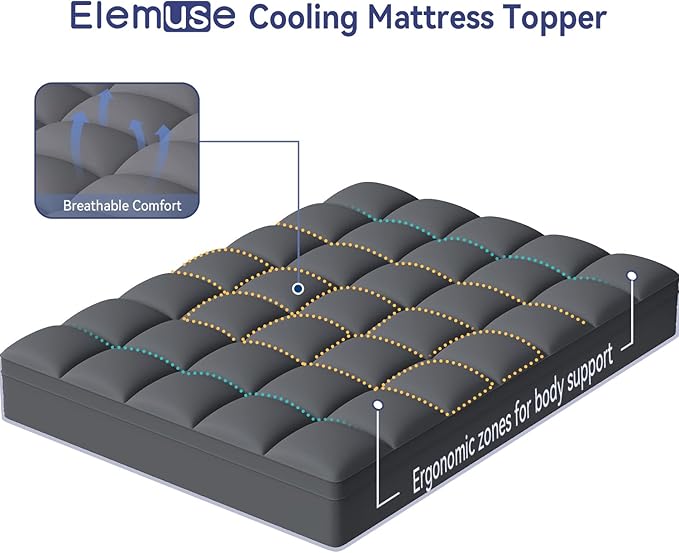 ELEMUSE Queen Grey Mattress Topper - Image 2
