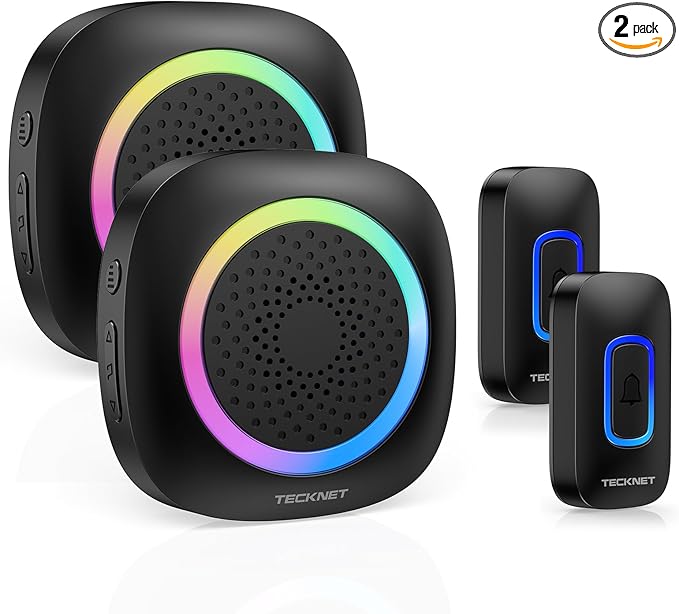 TECKNET Wireless Doorbell, 2 Transmitters 2 Receivers Door Bell Battery Operated by Tecknet
