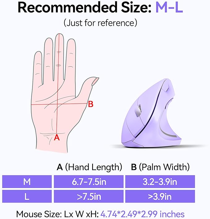 TECKNET Ergonomic Mouse, Wireless Bluetooth Vertical Mouse, 4800 DPI Optical Tracking, 6 Adjustable DPI, Quiet Clicks, 2.4GHz with USB A Receiver, 12 Months Battery, 6 Buttons, Wide Compatibility-DeskoryOffice