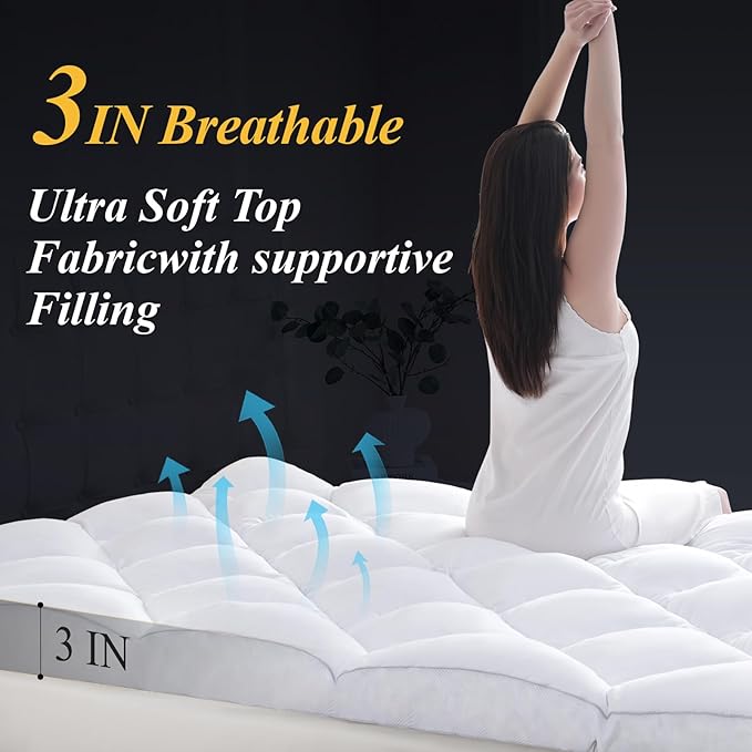 DOWNCOOL 3 Inch Twin Mattress Topper, Ultra Thick and Fluffy Supportive Memory - Image 4