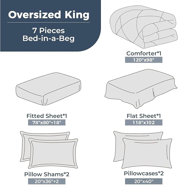 HEVUMYI 120x98 Oversized King Comforter Set Dark Grey- 7-Piece All Season Bed - Image 8