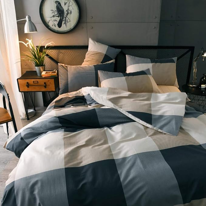 mixinni Twin XL Size Checkered Duvet Cover Set - Image 4