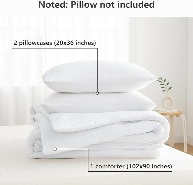 CozyLux King Size Comforter Set White, 3 Pieces Solid Comforters King Size - Image 7