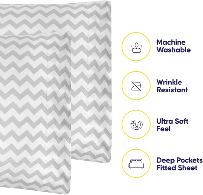 Queen Sheets Chevron Grey- 6 Piece 1500 Supreme Collection Fine Brushed - Image 3
