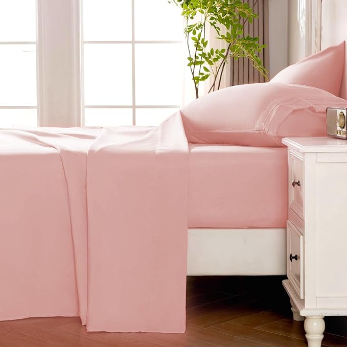 ROSE&RISY Pink Twin Sheet Set, 3 Pieces Soft Bedding Twin Sheet Set, Breathable - Image 3