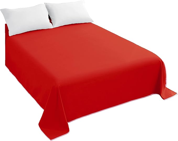 Sfoothome Queen Flat Sheet Red Top Sheet, Premium Hotel 1-Piece, Luxury and by Sfoothome